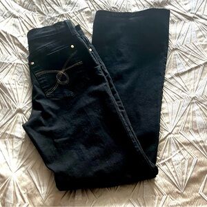 GUC Size 4 NYDJ Black Label Black Jeans Gold Embroidery Marilynn Straight Style